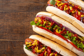 Hot dog . Traditional american fast food . - 755907257
