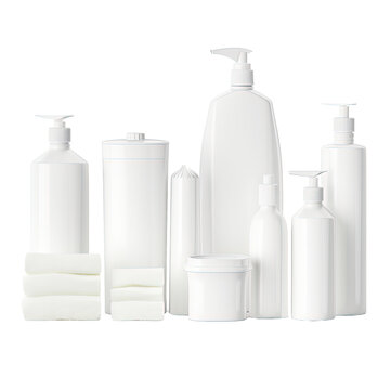 Blank cleaning product packages on white or transparent background