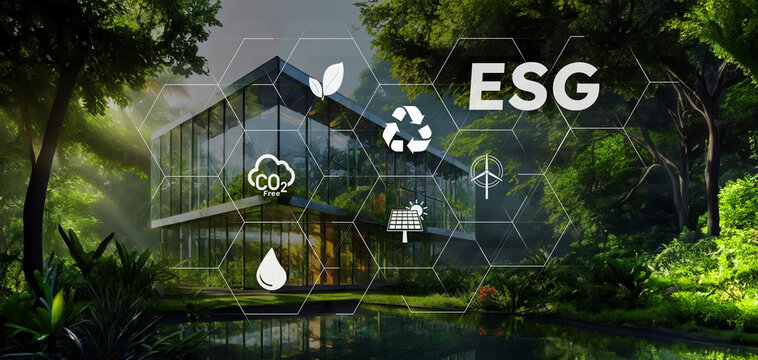 ESG Business investment strategy on new green economy. Environment social governance in real estate.