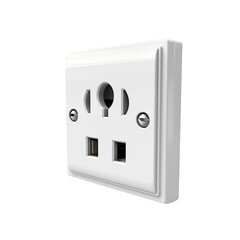 Electric socket on white or transparent background