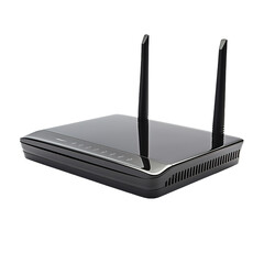 Fototapeta premium Black wireless modem on white or transparent background