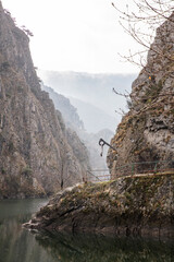 View of beautiful tourist attraction, lake at Matka Canyon in the Skopje surroundings. Macedonia. - 755909081