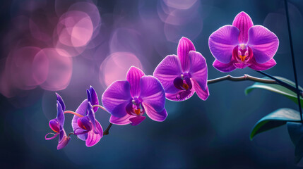 Beautiful branch of bright purple Phalaenopsis - obrazy, fototapety, plakaty