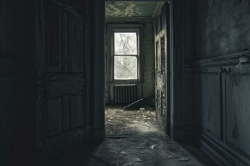 Abandoned room. Scary empty inside. Generate Ai