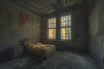 Abandoned room spooky. Mansion horror. Generate Ai