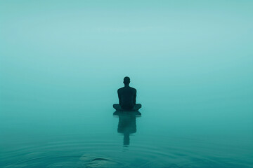 Solitary Figure Meditating by Tranquil Waters