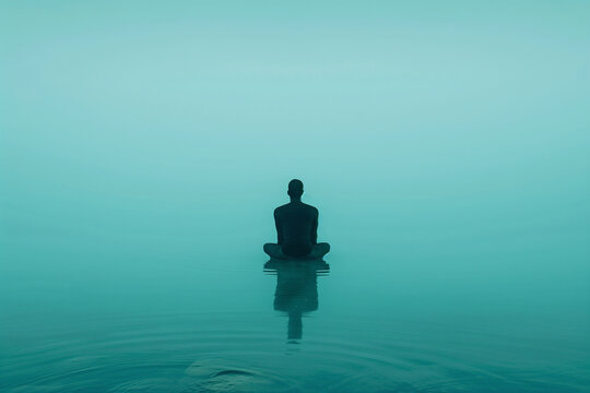 Solitary Figure Meditating by Tranquil Waters