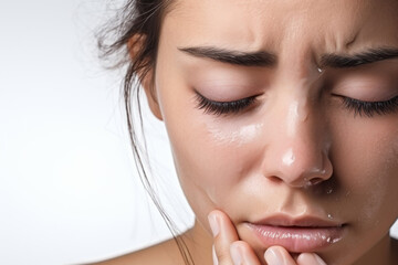 close-up portrait of a girl crying