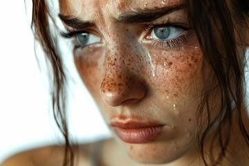 close-up portrait of a girl crying