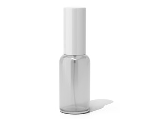 Blank white clear glass cosmetic spray bottle Isolated On Transparent Background. cosmetic packaging. 3D Render.