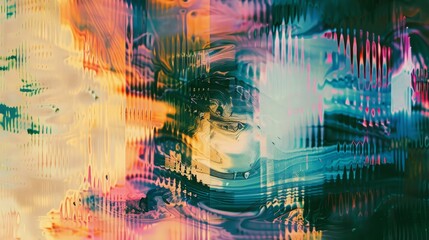 Abstract Digital Artwork of Distorted Human Face Amidst Vibrant Colors