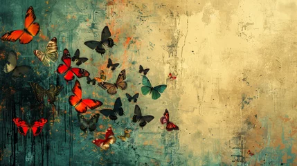 Fotobehang Grunge vlinders Assorted butterflies on a rustic distressed background