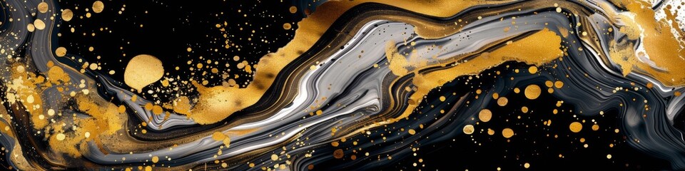Abstract background of mixing black white and golden colors. Liquids, luxury products.