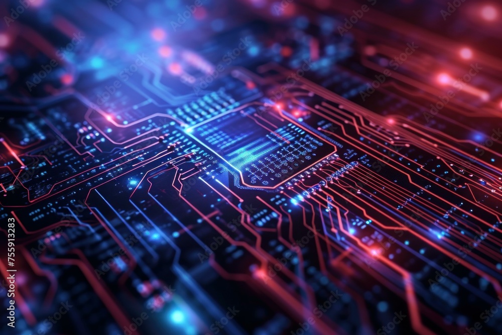 Poster abstract microchip board. modern component. generate ai