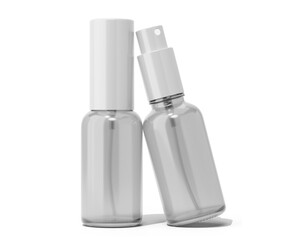 Blank white clear glass cosmetic spray bottle Isolated On Transparent Background. cosmetic packaging. 3D Render.