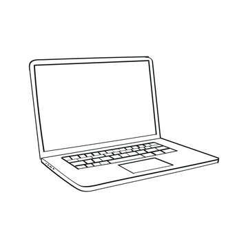 black and white vector illustration. hand drawn laptop