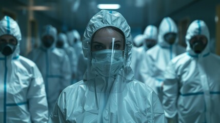 female doctor in a biological protection suit. Pandemic, infection, bacteriological threat.