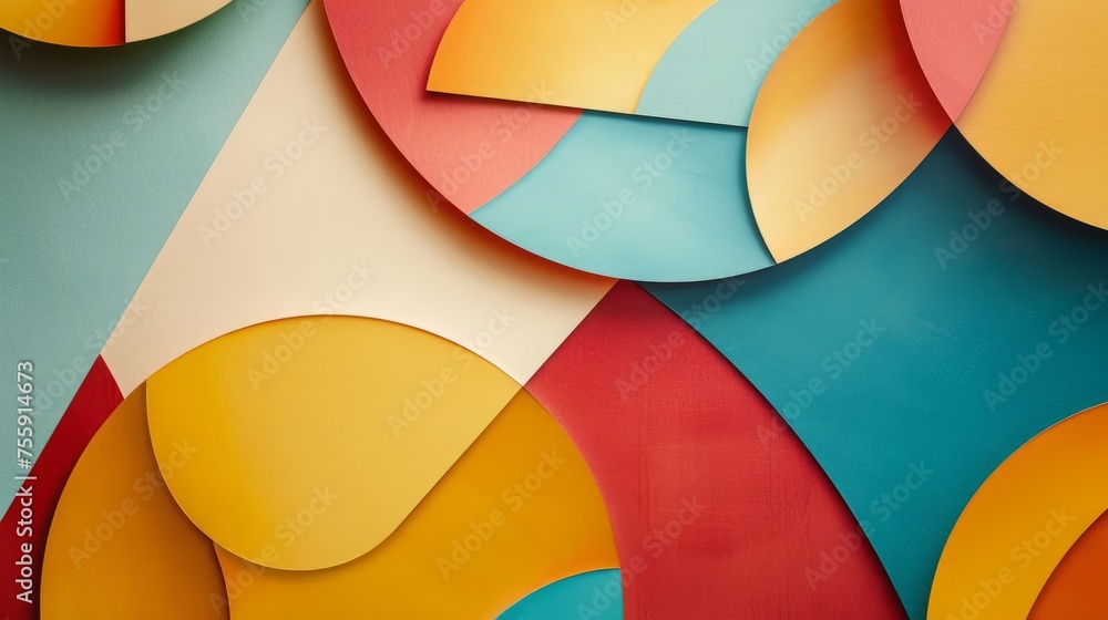 Poster colorful abstract art with overlapping geometric shapes and circles