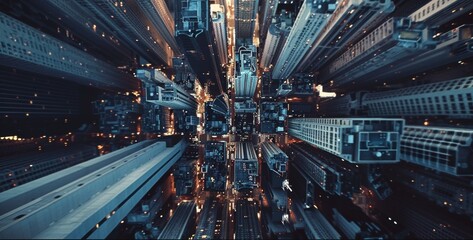bird's eye view of a modern city with skyscrapers Generative AI