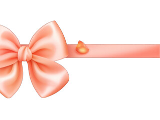 Peach satin ribbon and bow isolated on transparent background, transparency image, removed background