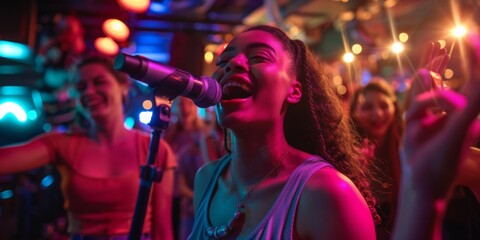 people in a karaoke bar sing Generative AI - obrazy, fototapety, plakaty
