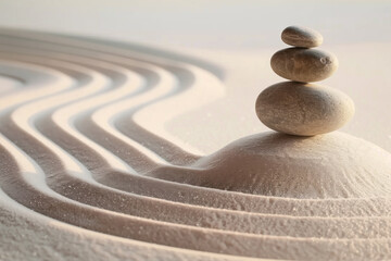 Zen garden with sand and stacked stones - AI Generated