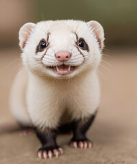 Portrait of white ferret close-up. Animal companion.