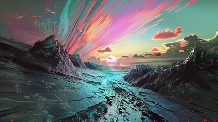 Abstract Glitch Distortion in Otherworldly Landscape	