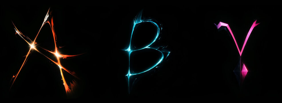 Alpha, Beta, Gamma on black background. Greek alphabet. Creative lettering.