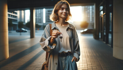 Obraz premium Gentle Daylight Victory: A Softly Lit Cinematic Portrait of Success
