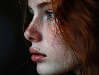 Portrait of a woman in profile. Female beauty and emotions.