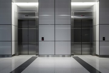 The sleek design of modern elevators enhances the contemporary architecture of the office building, creating a seamless blend of form and function