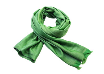 Green silk scarf isolated on transparent background. Female accessory.