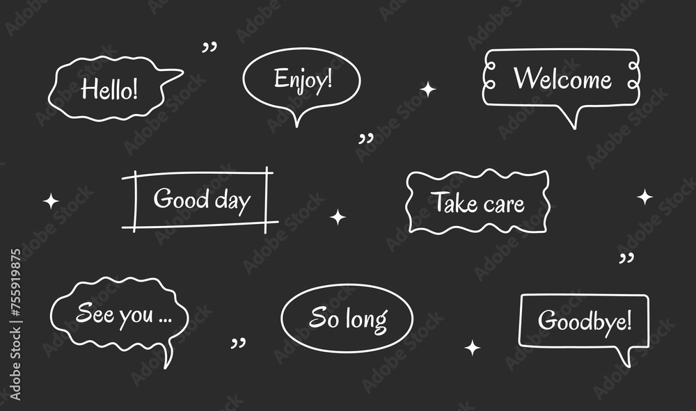 Poster hand-drawn doodle line simple balloon frames for text title. set of vector text boxes, speech bubble