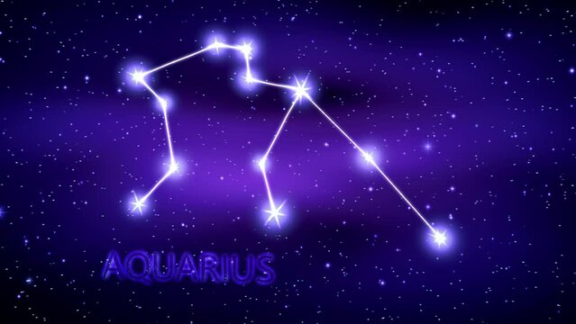 Animation of the Aquarius zodiac sign in the cosmic night sky.
The Aquarius zodiac sign is a constellation of bright stars connected by luminous lines. Constellation and horoscope symbol. Astronomy.