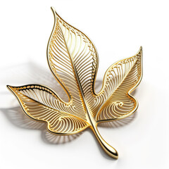 Leaf of openwork gold, jewelry on a white background.. - obrazy, fototapety, plakaty