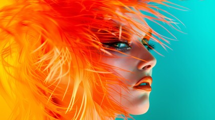 Bright fashion portrait of a woman. Colorful, rich colors, unusual image. Fashion and beauty.