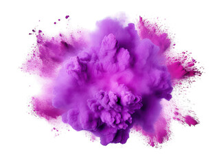 Purple paint color powder festival explosion burst isolated on transparent background, transparency image, removed background - obrazy, fototapety, plakaty