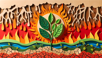 Global warming effects paper cut of concept for earth day