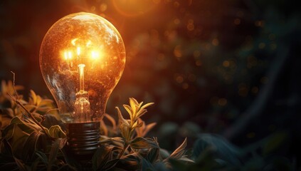 The brilliance of a light bulb symbolizes a bright idea, fostering business growth and innovation in the realm of entrepreneurship - obrazy, fototapety, plakaty