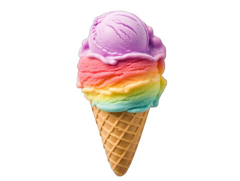 Colorful ice cream in a cown isolated on transparent background, transparency image, removed background