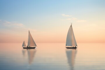 Identical sailboats sailing in calm waters