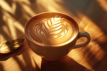 Wandcirkels aluminium Cup of coffee with beautiful latte art © Riva