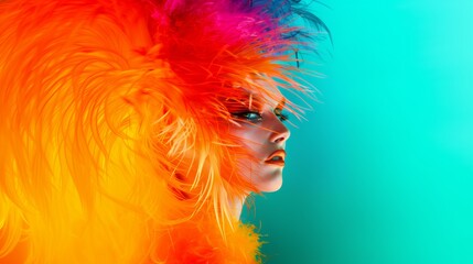 Fototapeta premium Bright fashion portrait of a supermodel. Colorful, rich colors, unusual image. Fashion and beauty.