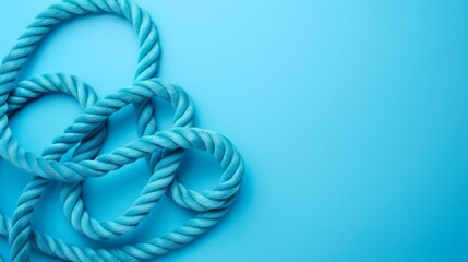 A knot of rope resting on a vibrant blue background - obrazy, fototapety, plakaty