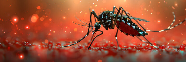 Mosquito and Blood Disease Conceptual Illustration,
Aedes mosquito that carries dengue fever, Zika virus is sucking blood on a person's skin - obrazy, fototapety, plakaty