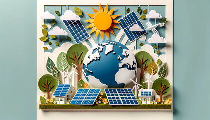 Earth day paper cut for sustainable energy solutions and environmental conservation