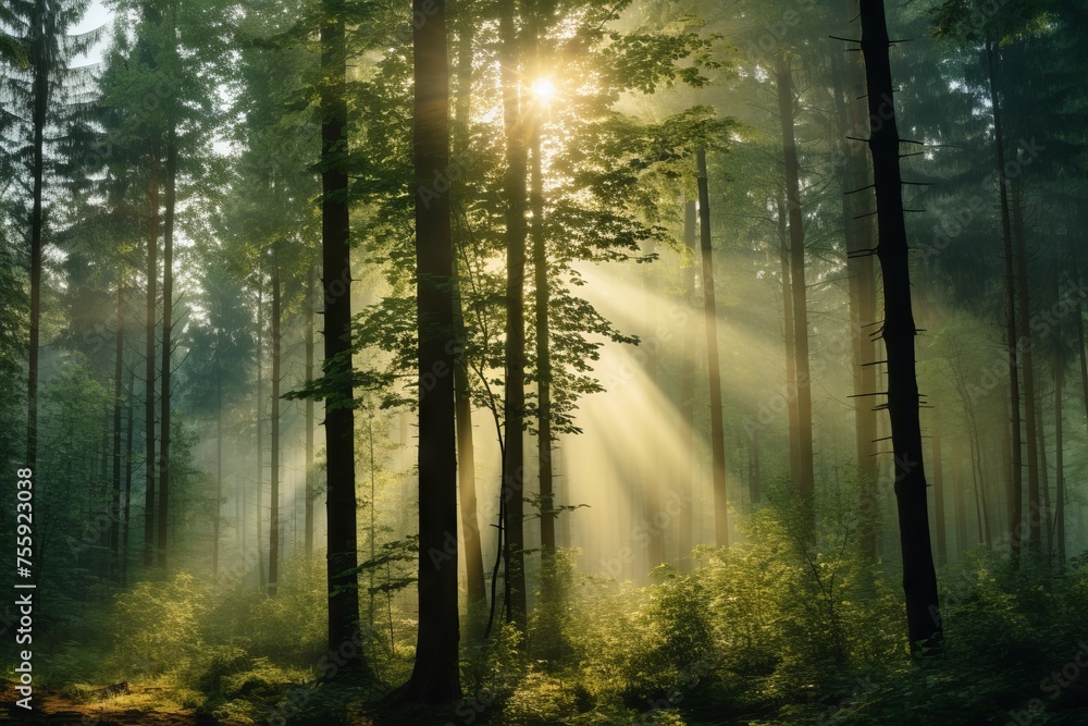 Poster sunlight filtering through trees in the afternoon