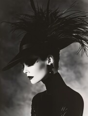 Fototapeta premium Bright fashion portrait of a woman in a stylish hat. Colorful, rich colors, unusual image. Fashion and beauty.