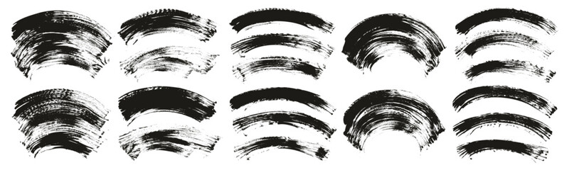 Hand Drawn Flat Fan Brush Thin Curved Background High Detail Abstract Vector Background Set 
